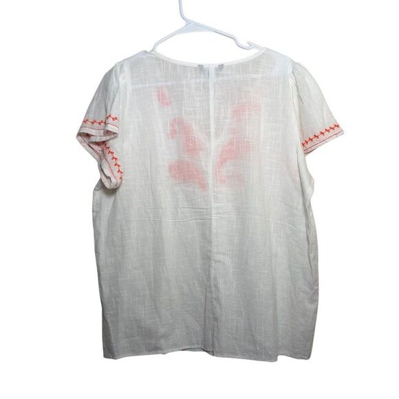Unique Spectrum Blouse Women's Large V-Neck Embroidered Short Sleeve Tie Top - Picture 6 of 10